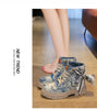 Blue Denim Grunge Ankle Boots