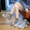 Blue Denim Grunge Ankle Boots