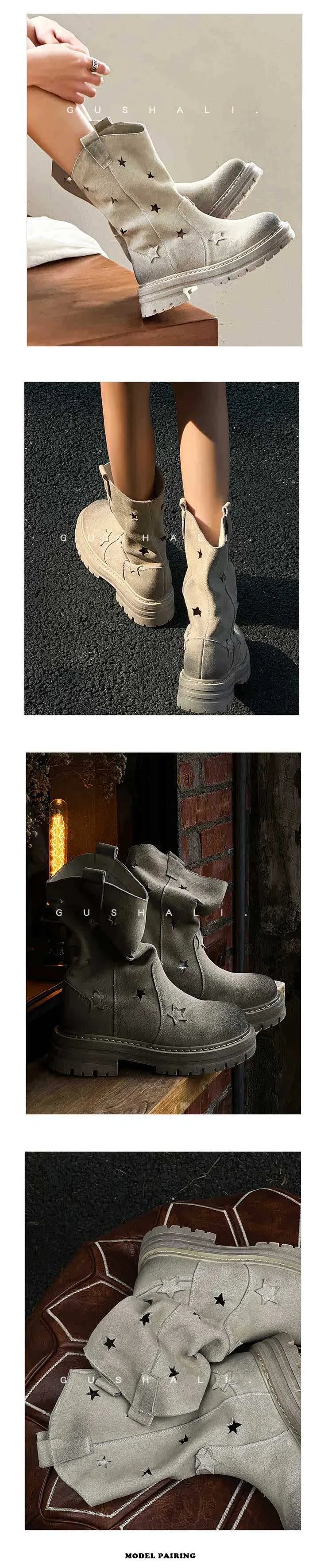 Suede Effect Short Biker Style Boots