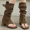 Suede Slouch Knee High Sandal Boots