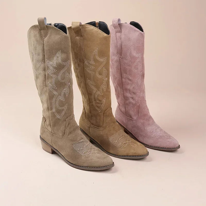 Suede Effect Western Cowboy Boots (3 Colors)