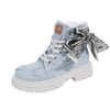 Blue Denim Grunge Ankle Boots