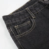 Retro Black Denim Flared Jeans with White Plant Embroidery