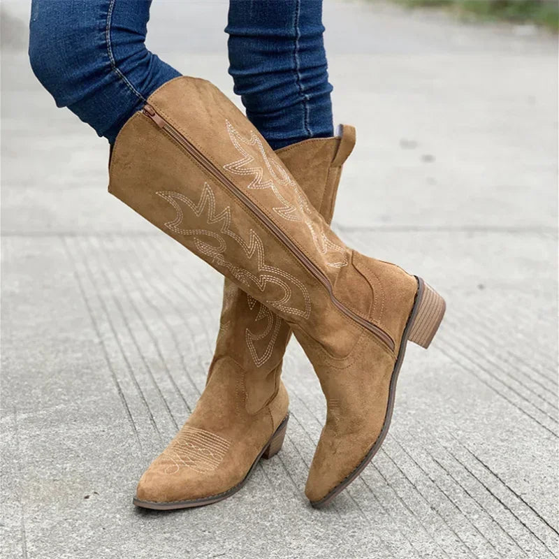 Suede Effect Western Cowboy Boots (3 Colors)