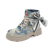 Blue Denim Grunge Ankle Boots