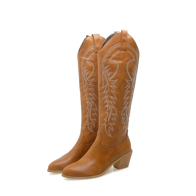 Leather Effect Cowboy Boots - 8 colors