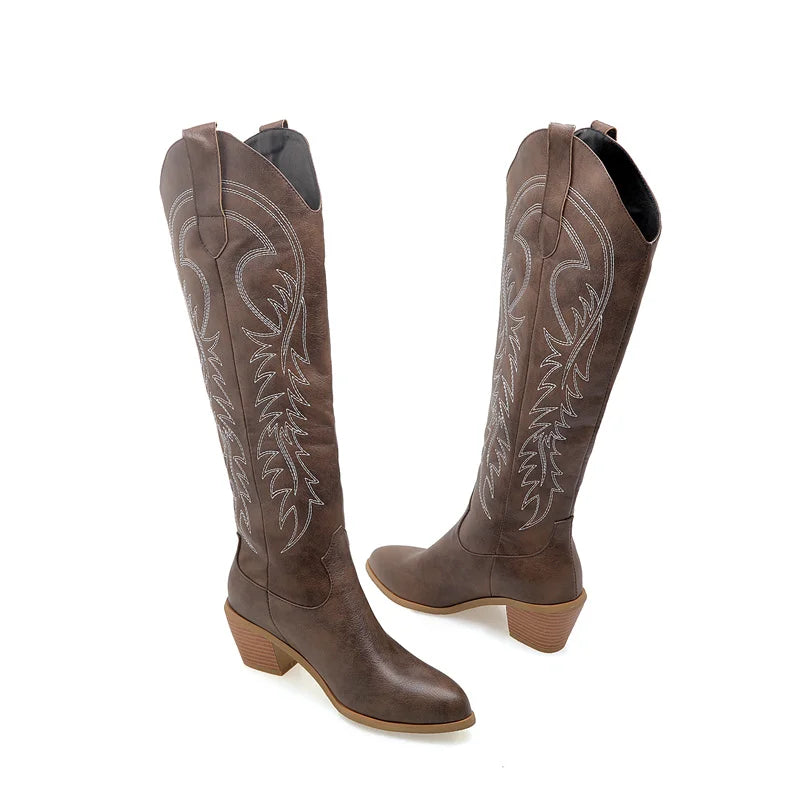 Leather Effect Cowboy Boots - 8 colors