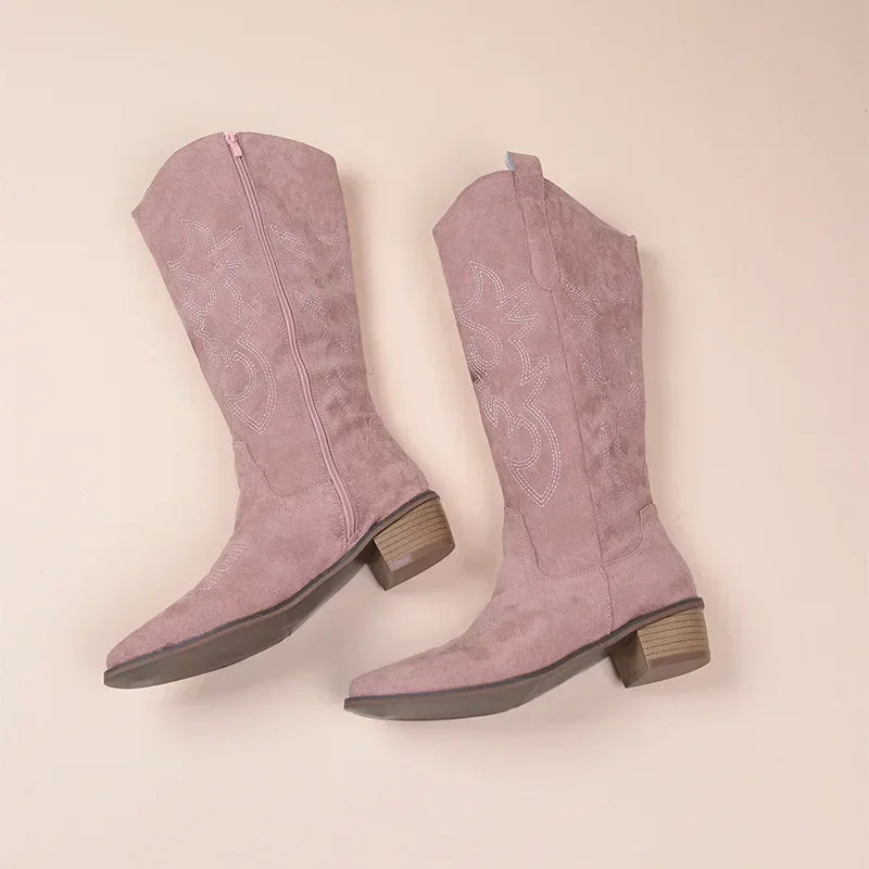 Suede Effect Western Cowboy Boots (3 Colors)