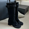 Suede Slouch Knee High Sandal Boots