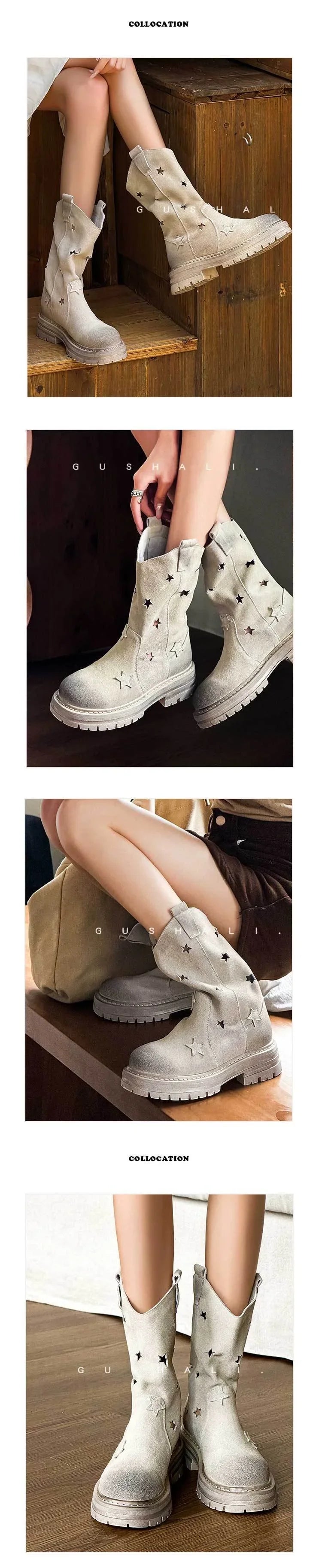Suede Effect Short Biker Style Boots