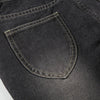 Retro Black Denim Flared Jeans with White Plant Embroidery