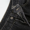 Retro Black Denim Flared Jeans with White Plant Embroidery