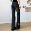 Retro Black Denim Flared Jeans with White Plant Embroidery