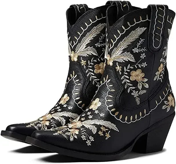 Embroidered Ankle Cowboy Boots ( in 4 colours)