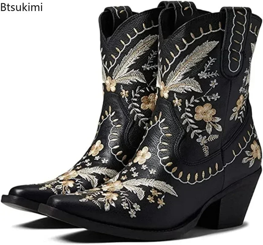 Embroidered Ankle Cowboy Boots ( in 4 colours)