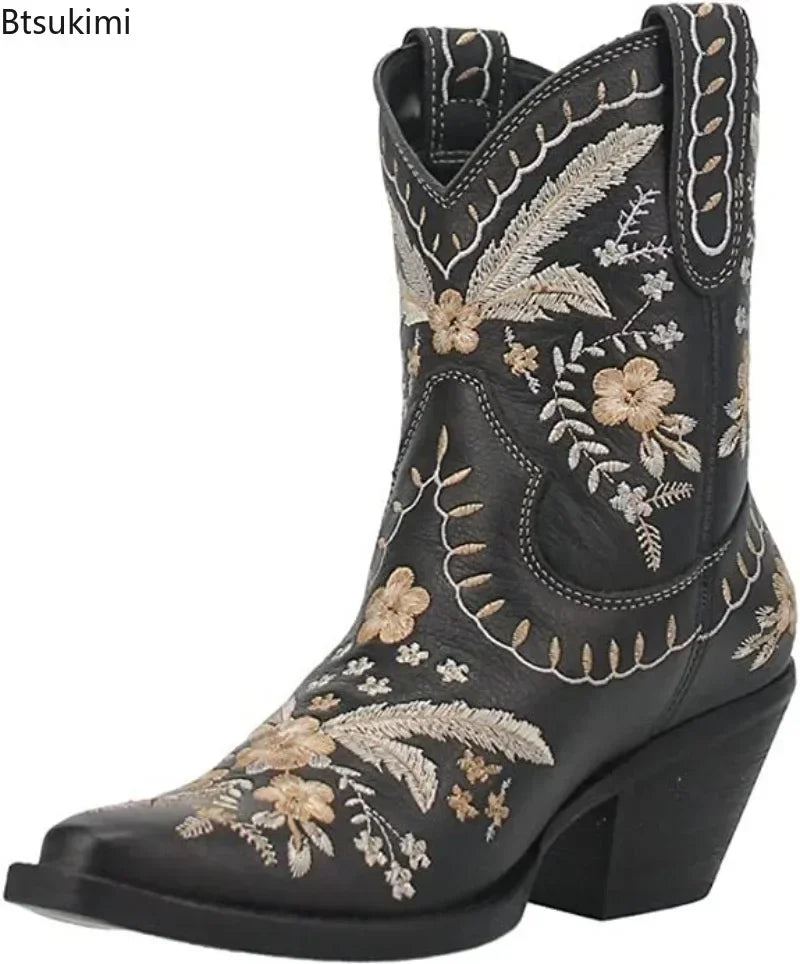 Embroidered Ankle Cowboy Boots ( in 4 colours)