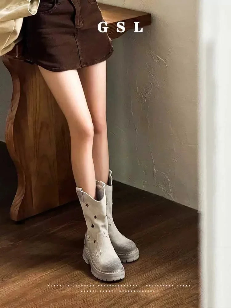 Suede Effect Short Biker Style Boots