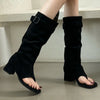 Suede Slouch Knee High Sandal Boots