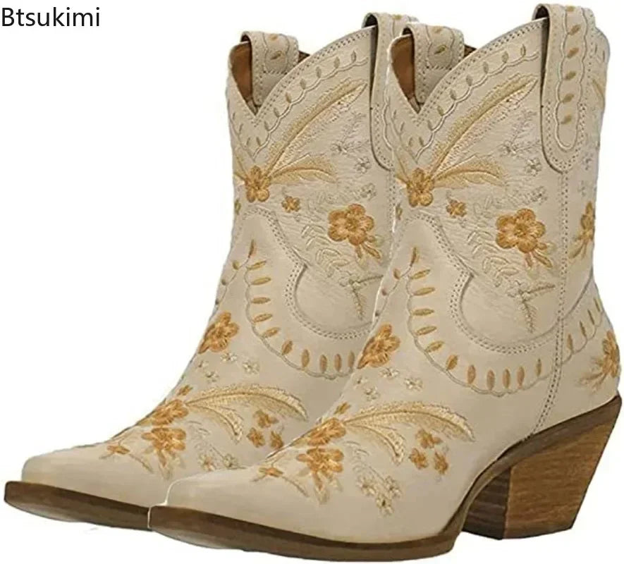 Embroidered Ankle Cowboy Boots ( in 4 colours)