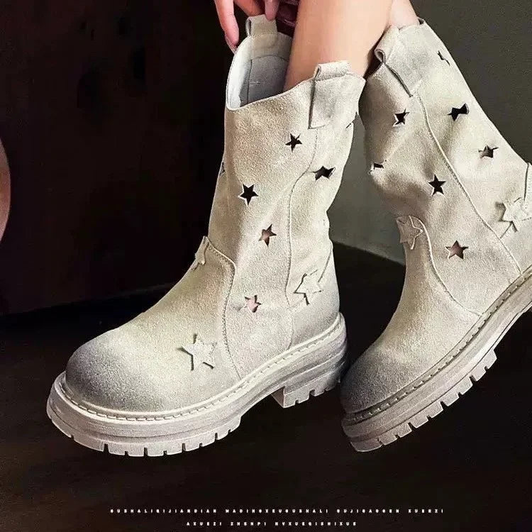 Suede Effect Short Biker Style Boots