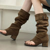 Suede Slouch Knee High Sandal Boots