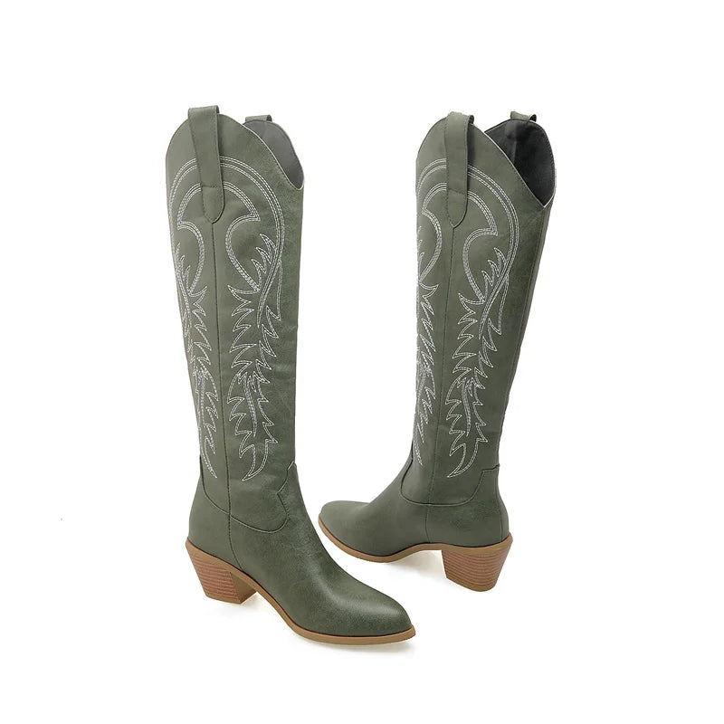 Leather Effect Cowboy Boots - 8 colors