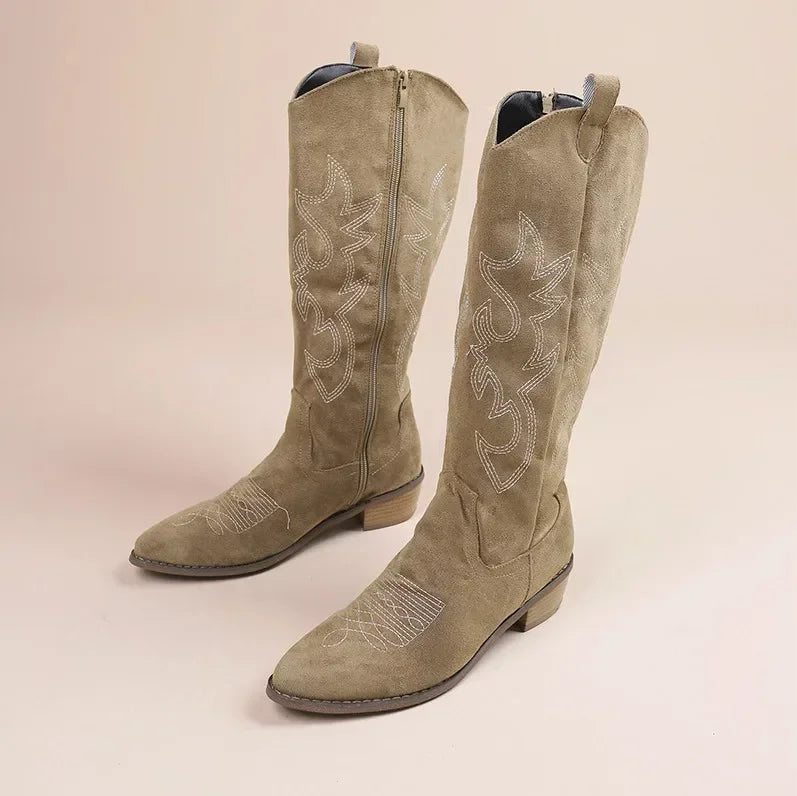 Suede Effect Western Cowboy Boots (3 Colors)