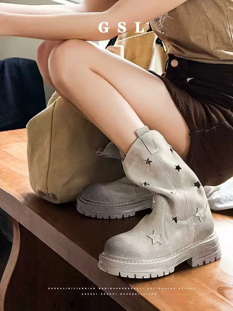 Suede Effect Short Biker Style Boots