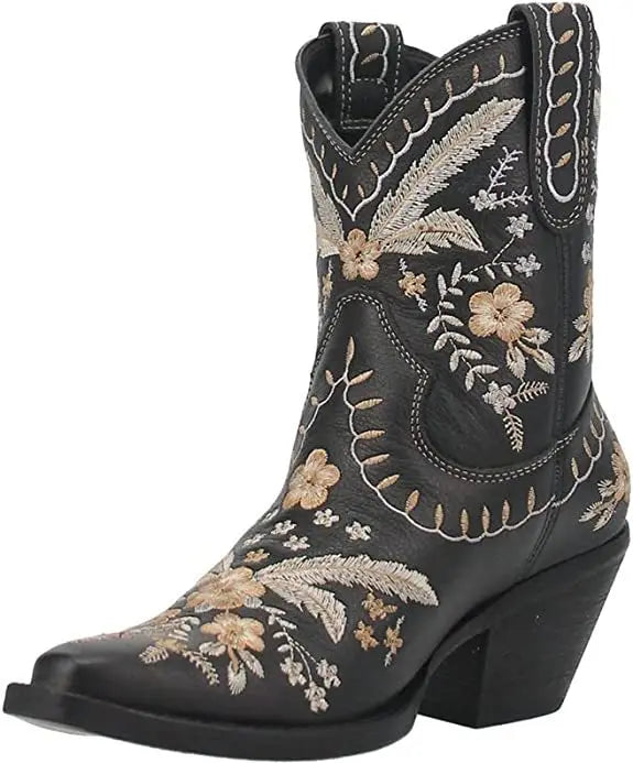Embroidered Ankle Cowboy Boots ( in 4 colours)