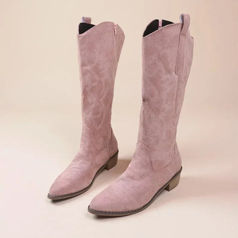 Suede Effect Western Cowboy Boots (3 Colors)