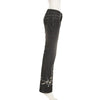 Retro Black Denim Flared Jeans with White Plant Embroidery