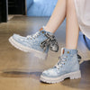 Blue Denim Grunge Ankle Boots