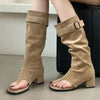 Suede Slouch Knee High Sandal Boots