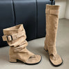 Suede Slouch Knee High Sandal Boots