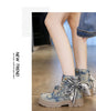 Blue Denim Grunge Ankle Boots