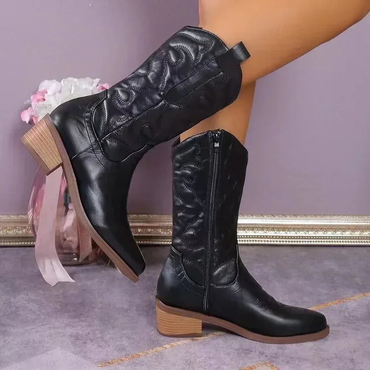 Shiny Faux Leather Cowboy Boots