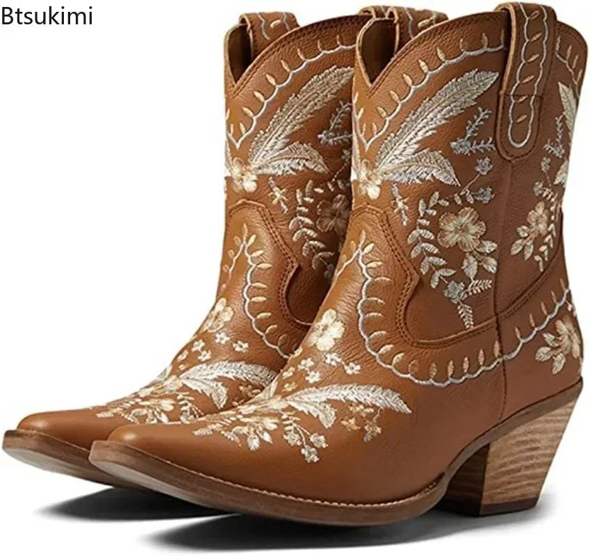 Embroidered Ankle Cowboy Boots ( in 4 colours)