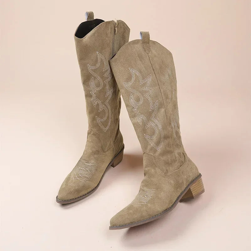 Suede Effect Western Cowboy Boots (3 Colors)